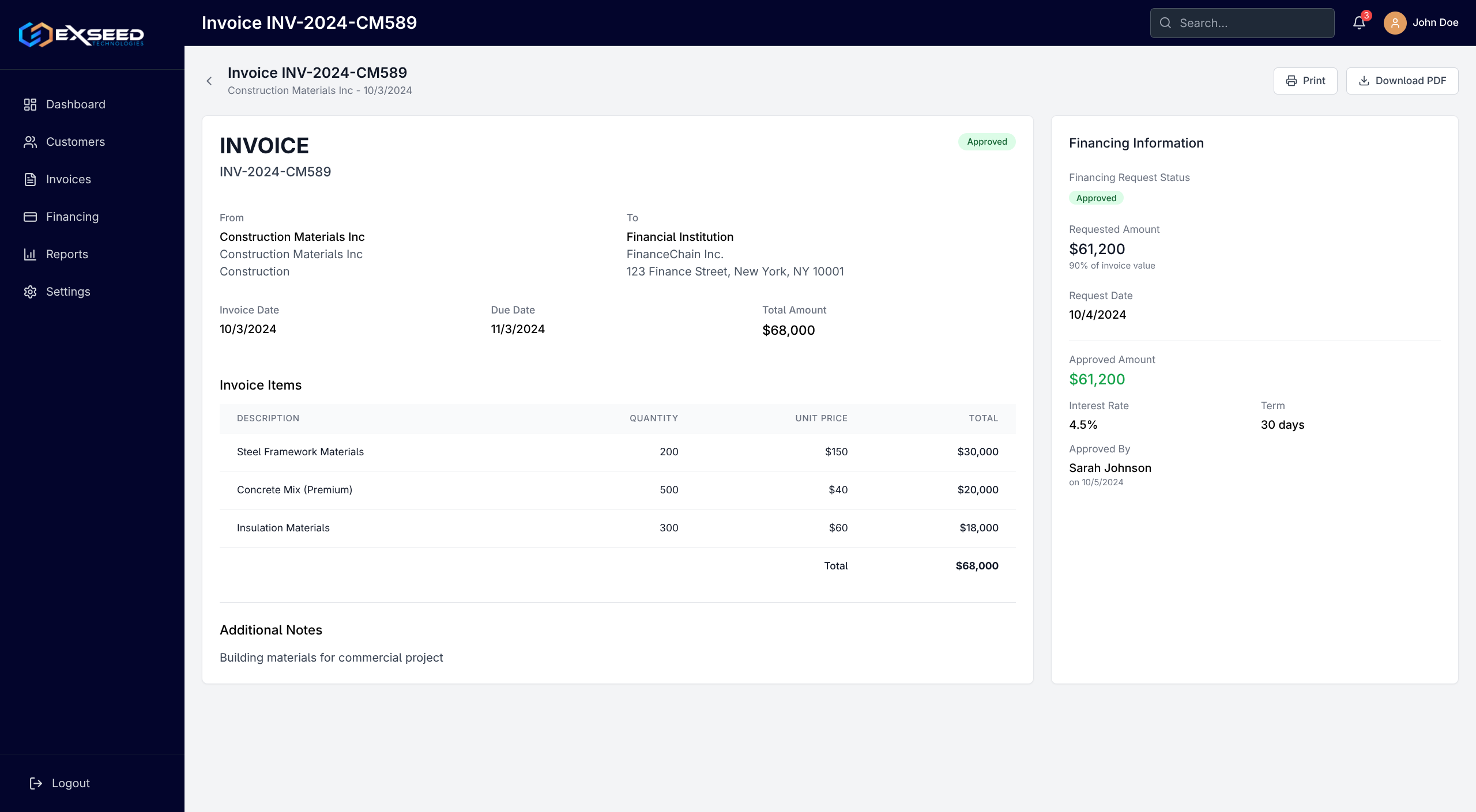 Exseed Lending-as-a-Service System Dashboard